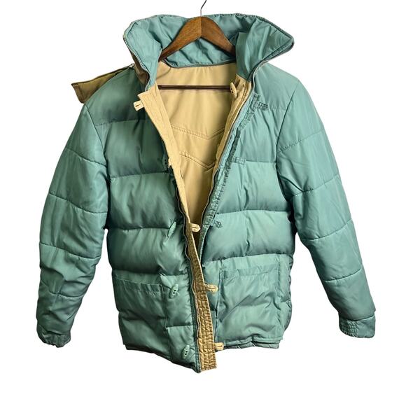 Pioneer Wear Vintage Reversible Down & Feather Jacket Men's M/L Winter Beige/Grn - Picture 5 of 10